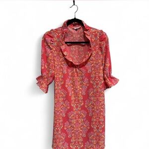 Elegant Floral Ruffle Blouse - Coral